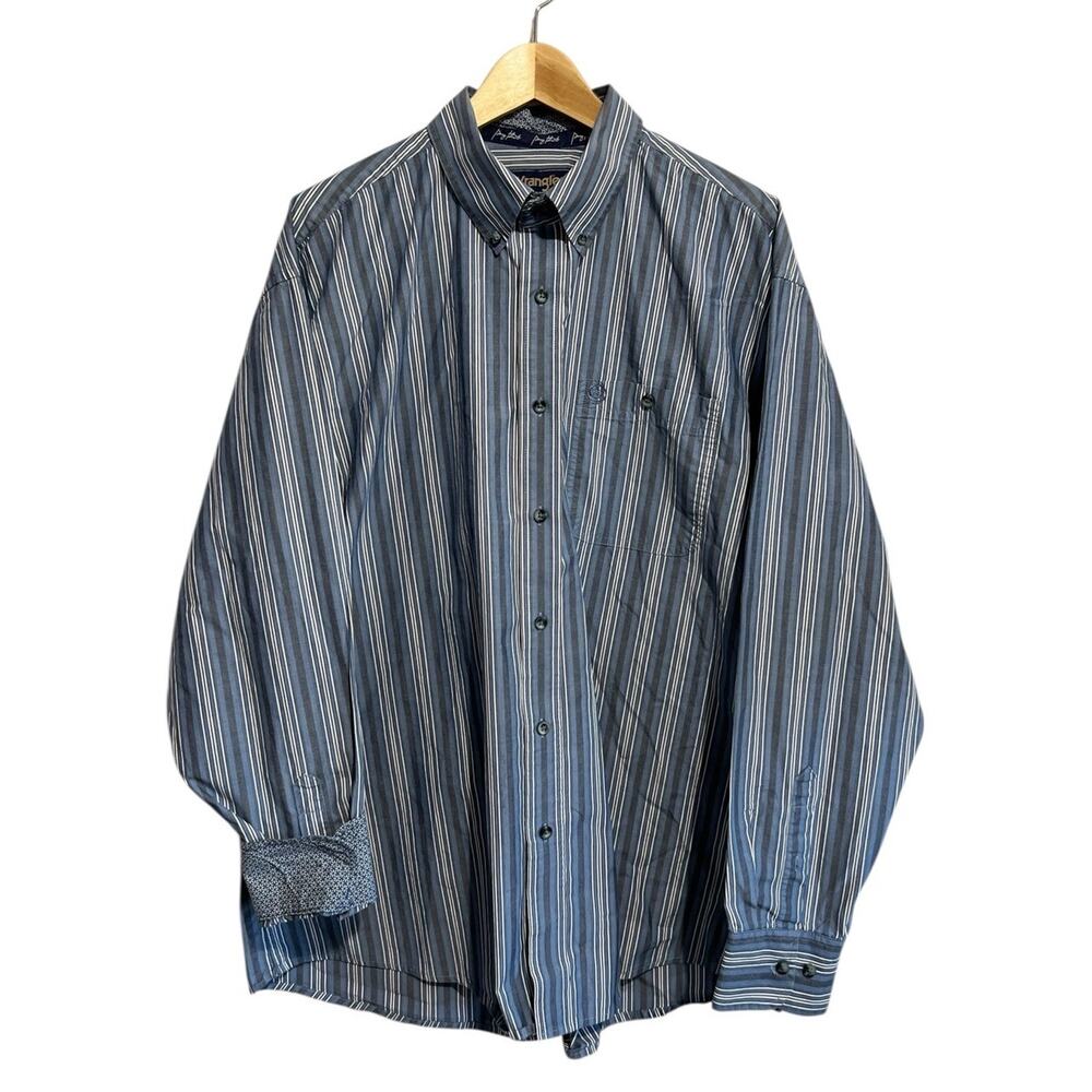 Wrangler George Strait Flip Cuff Blue Gray Stripe Button Long Sleeve Shirt XL